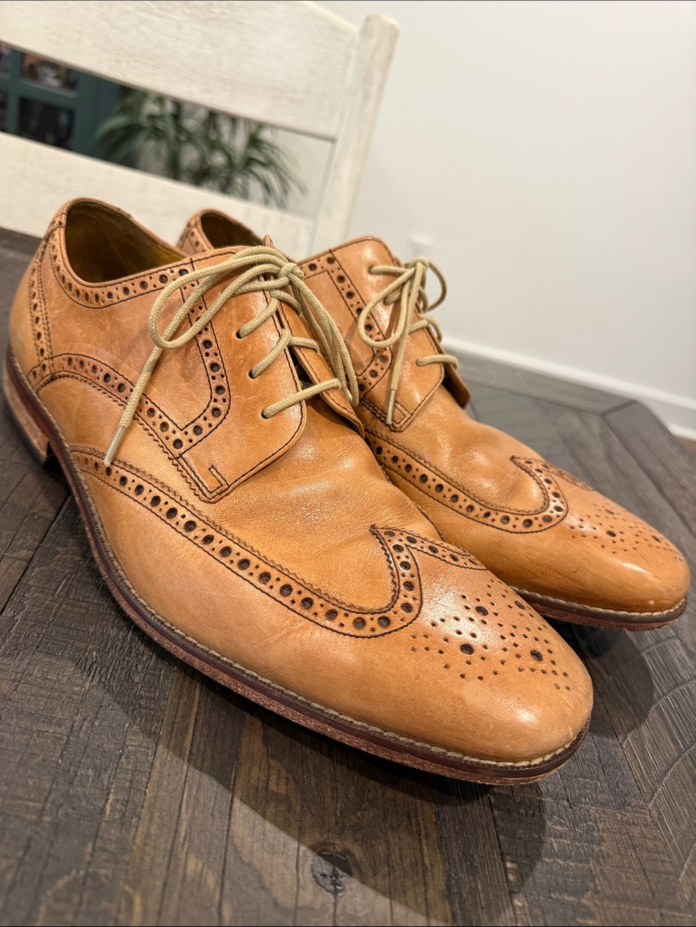 Men’s Cole Haan N|ke Air Girlaldo Wingtip Oxfords British Tan Leather Sole 12